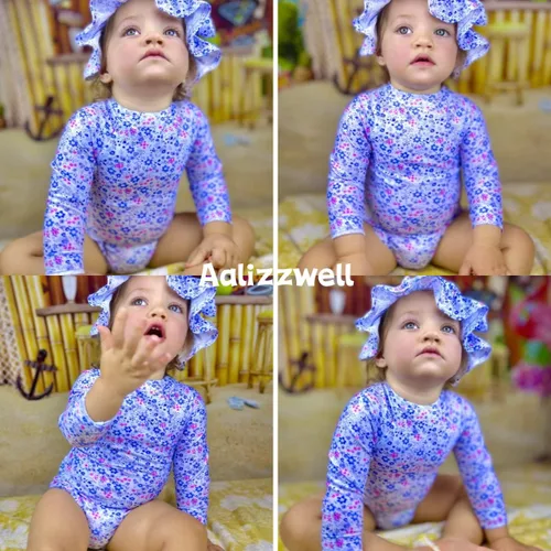 Vista 22 de Aalizzwell Traje de baño de una pieza de manga larga con sombrero para bebé niña
