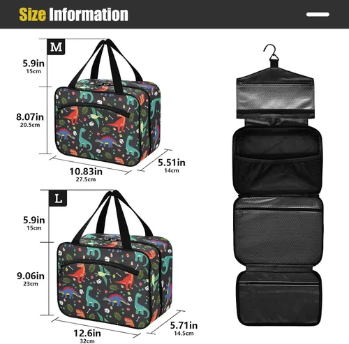 Vista 2 de CHIFIGNO Hanging Travel Toiletry Bag for Men Women Girls, Colorful Baby Dinosaur Cosmetic Case Large Travel Pouch Storage Bag for Shampoo
