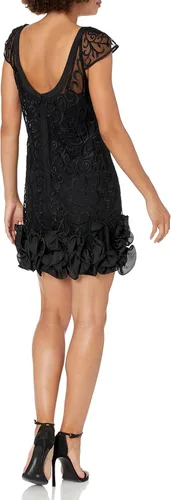 Vista 2 de GUESS Vestido de cóctel de manga corta con capa de encaje