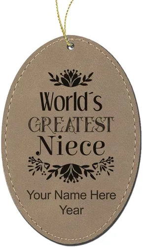 Vista 2 de LaserGram Personalized Christmas Ornament, World's Greatest Niece, Faux Leather, Custom Laser Engraved Gift Idea (Oval Shape, Gray)