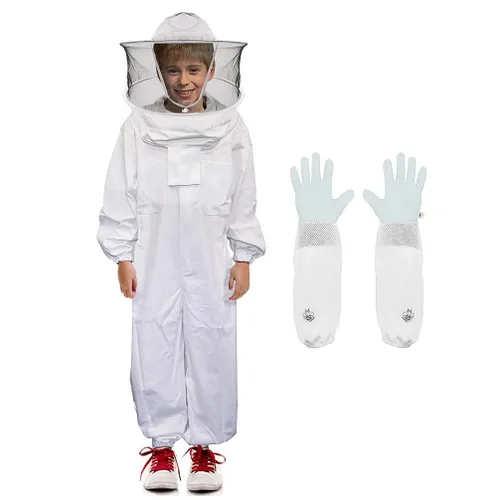 Vista 8 de Luwint Trajes de apicultura ventilados de cuerpo completo para niños, traje de apicultor de abeja a prueba de picaduras con guantes protectores