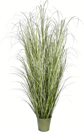 Vista 9 de Vickerman Everyday - Hierba verde artificial abigarrada de 37 pulgadas con maceta de hierro, decoración de plantas de césped sintético, acento