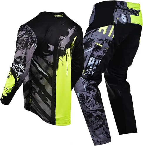 Vista 4 de Motocross Jersey Pant Combo Hombres MX Gear Set Riding Ride Negro Azul Dirt Bike Offroad Racing Adulto