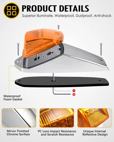 Vista 3 de Partsam 31LED - Luz de marcador de cabina ámbar impermeable para techo superior, compatible con Peterbilt/Kenworth/Freightliner/ Western