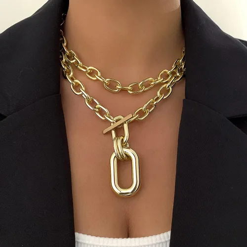 Vista 2 de Gargantilla punk, collar de eslabones de cadena gruesa para mujer