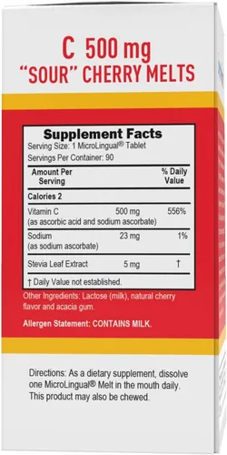 Vista 2 de Superior Source Vitamina C 500 mg MicroLignual Tablets – Tamponado VIT C Sour Cherry Melts – Potenciador del sistema inmunológico, vitaminas