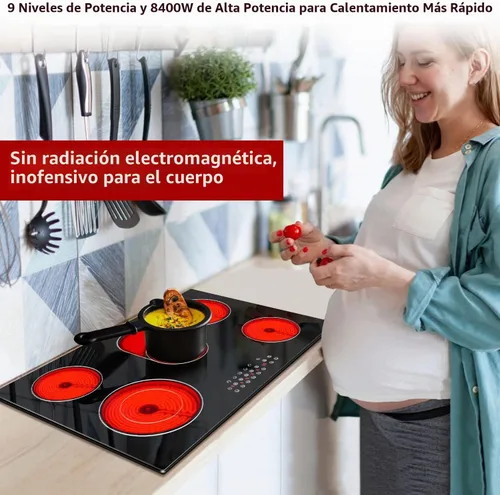 Vista 5 de Noxton Estufa eléctrica de 30 pulgadas, 5 quemadores, estufa eléctrica de cerámica radiante integrada con control táctil de sensor, bloqueo