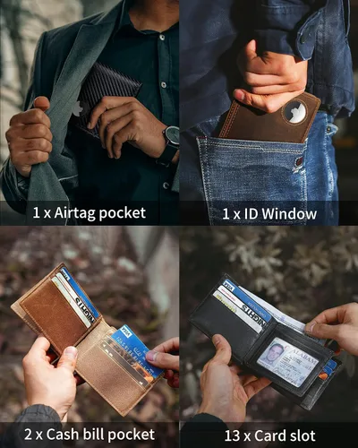 Vista 3 de Cartera con soporte AirTag, Marrón, Casual