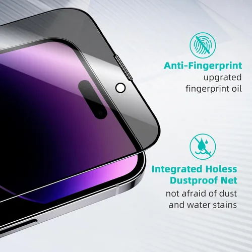 Vista 3 de Paquete de 2 protectores de pantalla de privacidad para iPhone 14 Pro Max, [kit de alineación automática] Vidrio templado de pantalla completa