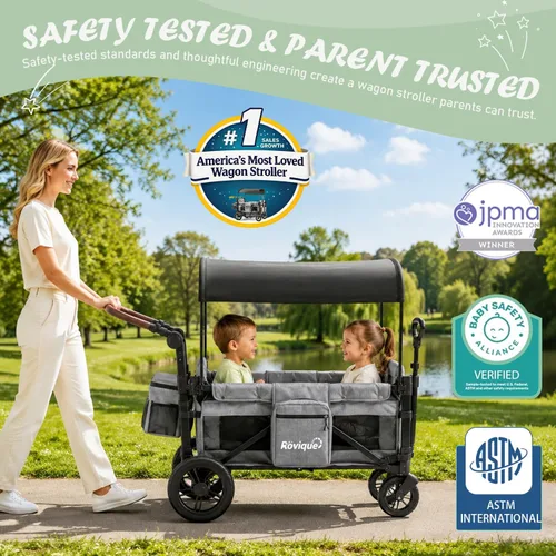 Vista 8 de Cochecito para 2 niños, carrito premium para niños con toldo extraíble, bandeja para snacks, cuna convertible para bebé, arnés de seguridad de 5 Gris