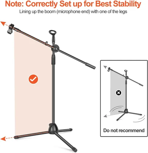 Vista 2 de Soporte de micrófono de trípode portátil resistente ajustable con 2 clips y filtro pop para cantar, actuar y actividades al aire libre