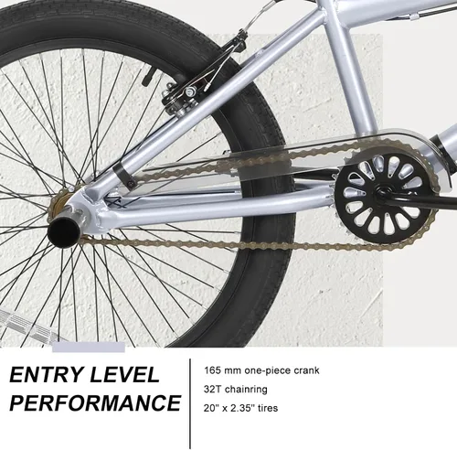 Vista 3 de WEIZE Freestyle BMX Bike 20 inch Trick Bicycle Plateado