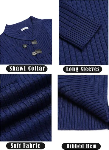 Vista 5 de COOFANDY Suéter de punto con cuello de chal para hombre, casual, ajustado, con botones