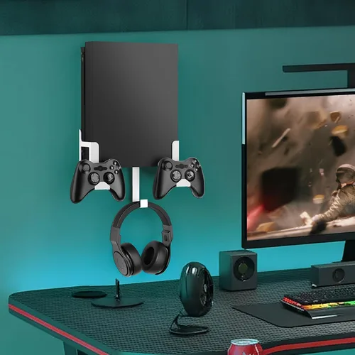 Vista 16 de Wall Mount Kit with Detachable 2 Controller Holder & Headphone Hanger, Metal Wall Mount Holder Compatible with Xbox One X, Black