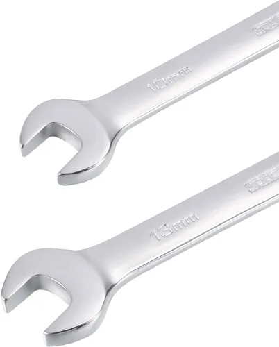 Vista 5 de uxcell Llave combinada métrica de trinquete de extremo abierto de 0.394 in y 0.512 in, acabado cromado, Cr-V