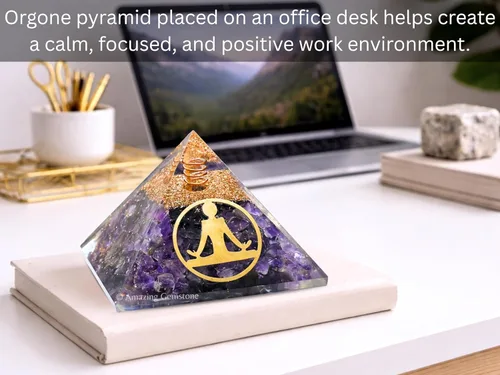 Vista 4 de Amazing Gemstone Pirámide de orgón de amatista para EMF y protección de energía negativa - Pirámide de cristal de amatista natural, Amatista