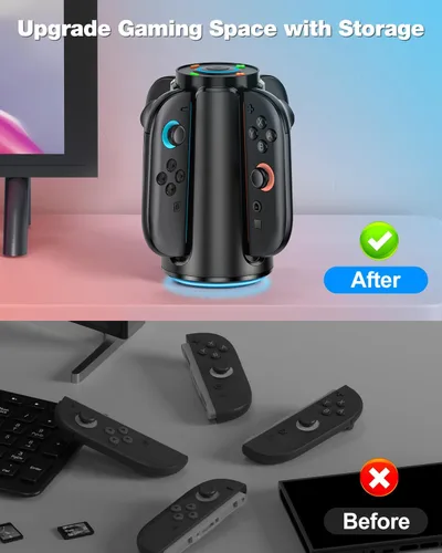 Vista 8 de Cargador de controlador Switch 2 actualizado para Nintendo Switch 2 (2025), estación de carga Joycon 2 Base de carga magnética rápida NS2 4 en 1