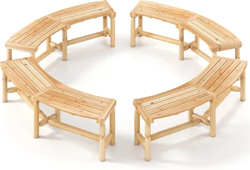 Vista 13 de Tangkula Banco de patio curvo, banco de comedor de madera carbonizada, asiento espacioso y con listones, carga máxima de 710 LBS, banco de 2 plazas