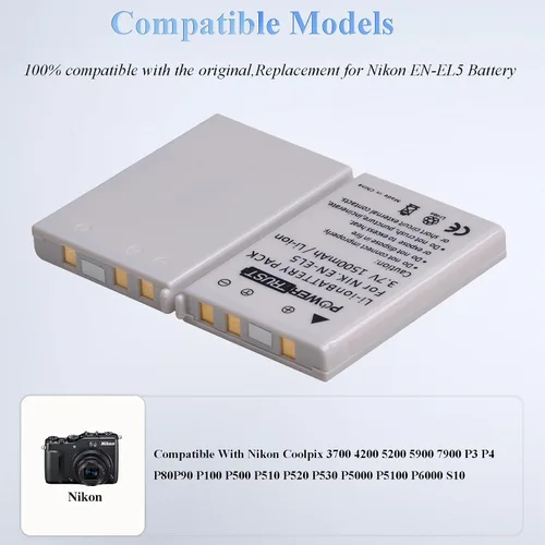 Vista 4 de 3X EN-EL5 ENEL5 Batería para Nikon CoolPix 3700, 4200, 5200, 5900, 7900, P3, P4, P80, P90, P100, P500, P510, P520, P530, P5000, P5100, P6000