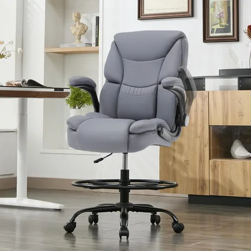 Vista 13 de Silla de Dibujo de 500 LBS, Silla de Escritorio de Pie Más Segura con Respaldo Alto, Silla de Oficina Alta Ejecutiva con Reposabrazos Abatibles