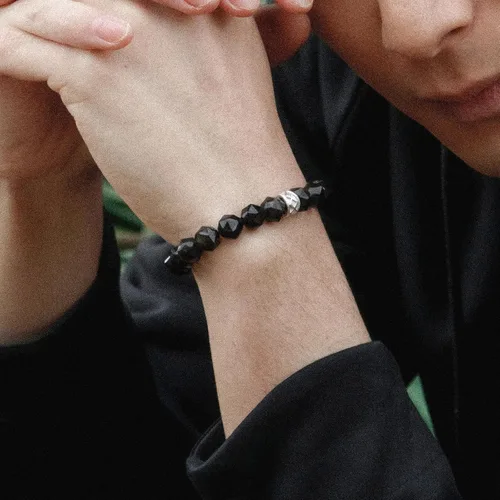 Vista 15 de AWNL Pulsera de cuentas para hombre con dije de plata de ley de 0.394 pulgadas (0.394 in) de oro, obsidiana y ojo de tigre natural, regalo
