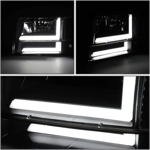 Vista 2 de DNA MOTORING Par de faros delanteros de barra de luz LED dual compatibles con 92-96 F150 F250 F350 Bronco, negro/ámbar, HL-LB-F15092-6P-BK-AM
