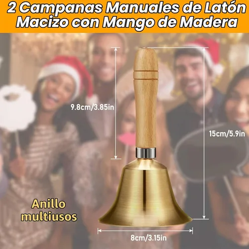 Vista 3 de Eboot - 2 campanas de mano de latón macizo con mango de madera, campana