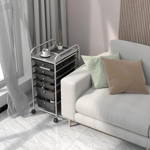 Vista 7 de DREAMADE Carrito rodante con cajones de almacenamiento, carrito utilitario con cajones de plástico extraíbles, ruedas con cerradura, carrito de arte