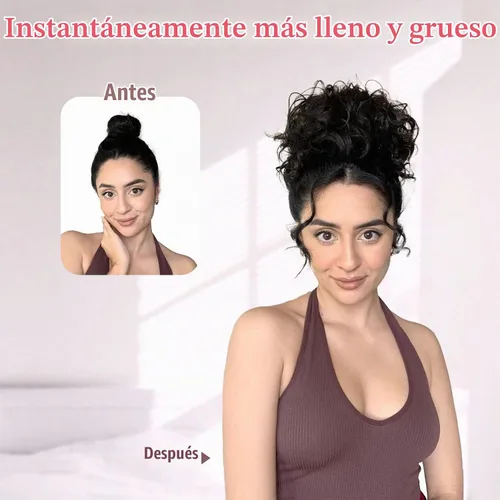 Vista 4 de HOOJIH - Moño desordenado para el pelo, pieza de pelo con cordón elástico, onda suelta, gran moño rizado, corto, extensión de cola de caballo Negro