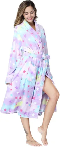 Vista 4 de RONGTAI - Bata de baño de vellón para mujer, batas afelpadas, largas y cálidas