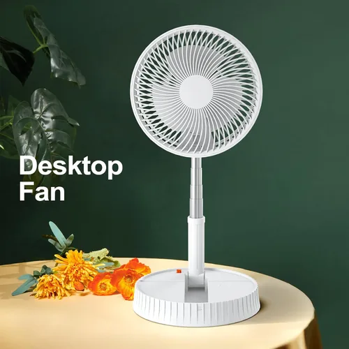 Vista 8 de Ventilador recargable plegable portátil – Altura ajustable de 4000 mAh USB-C funciona con pilas, ventilador pequeño silencioso de 4 velocidades