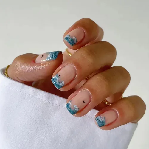 Vista 14 de Uñas postizas a presión ataúd de longitud corta, 24 piezas de cobertura completa, reutilizables, brillantes, uñas postizas con pegamento, uñas