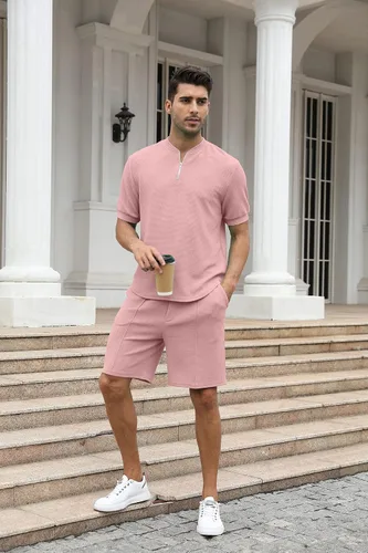 Vista 61 de FZNHQL Conjunto deportivo de moda para hombre, 2 piezas, casual, atlético, para correr, manga corta/larga, conjunto para hombre