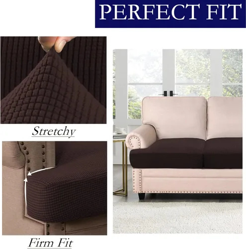 Vista 3 de Funda elástica para sillón con cojín en forma de T, funda de cojín individual para cojín de silla en forma de T, protector de tela jacquard gruesa