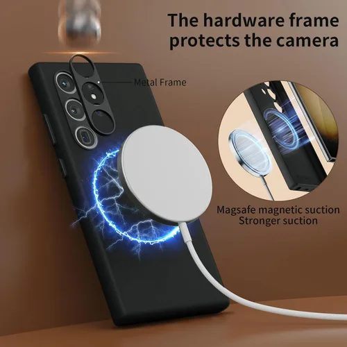 Vista 6 de Funda de cuero genuino para Samsung Galaxy S24 Ultra - Cuero de grano completo, compatible con MagSafe y carga inalámbrica, botones de metal bisel