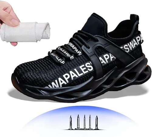 Vista 5 de Zapatos de seguridad para el trabajo para hombres y mujeres, zapatos de trabajo de construcción para senderismo, senderos y tenis.