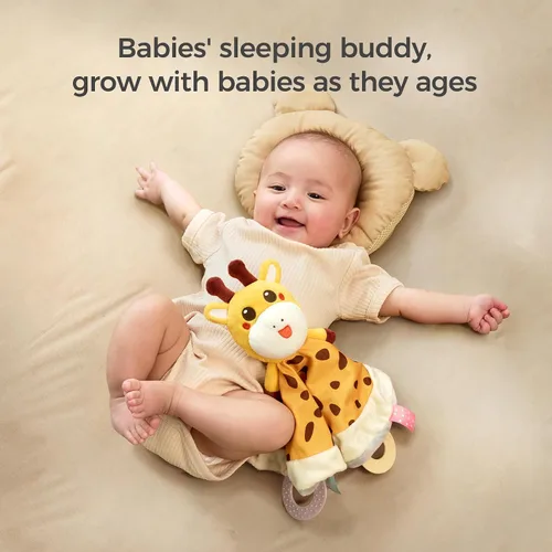 Vista 5 de TUMAMA - Manta de seguridad para bebé, manta de terciopelo suave con lunares de peluche y anillos de dentición, artículos esenciales para recién