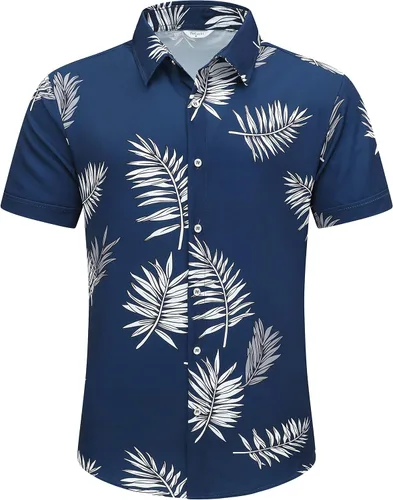 Vista 2 de SheLucki - Camisa hawaiana para hombre, unisex, estilo informal, manga corta, con botones y estampado de sombra de palmeras, para el verano