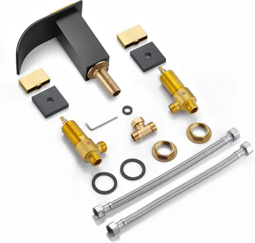Vista 7 de SUMERAIN Grifo de Baño de 8" Generalizado de 3 Agujeros con Cascada, Grifo de Lavabo en Acabado Negro y Dorado