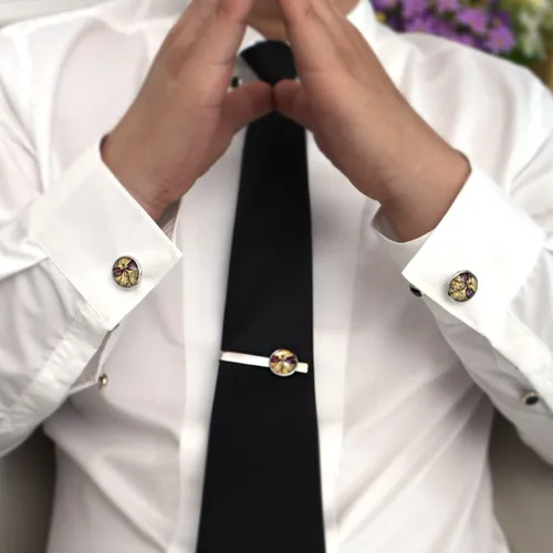 Vista 6 de Zunon - Gemelos y clip para corbata con diseño de notas musicales