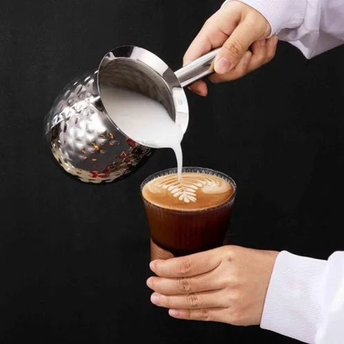 Vista 3 de CALLARON Calentador de cafetera turca de acero inoxidable con leche árabe Cezve Ibrik cafetera de 6.8 fl oz expreso decantador caldera con boquilla