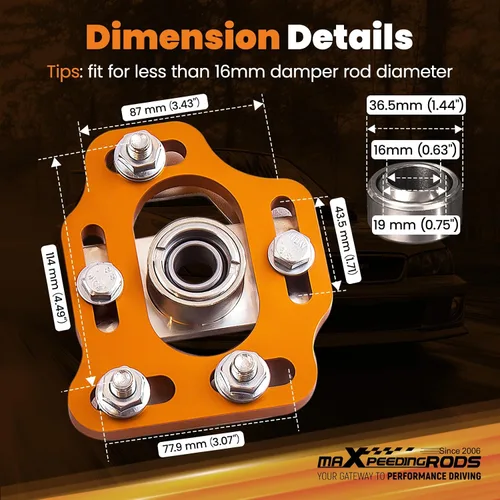 Vista 2 de maXpeedingrods Coilovers Placas de Camber Ajustables Montaje Superior Delantero para Ford Mustang 1979-1989, Placa de Camber Caster de 2 Piezas