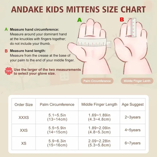 Vista 3 de Andake Guantes de esquí para niños, impermeables y transpirables, guantes de nieve cálidos de invierno para edades de 4 a 7 años, para bebés y niños