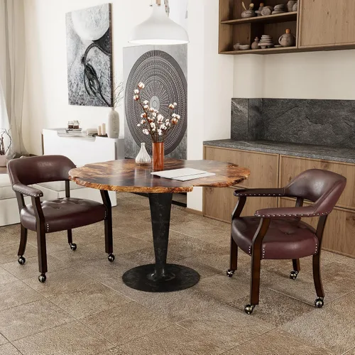 Vista 13 de Juego de 2 sillas de comedor con ruedas, poliuretano gris antiguo Gris (Antique Grey)