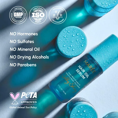 Vista 9 de MAREE Aceite para el cabello encrespado con aceite de argán, queratina y biotina – Suero capilar para brillo de cabello seco y rizado – Productos