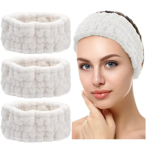 Vista 15 de Chuangdi Diadema de spa de 3 piezas para mujer, diadema de maquillaje facial, diadema de tela de rizo suave para lavar, máscara facial, regalos