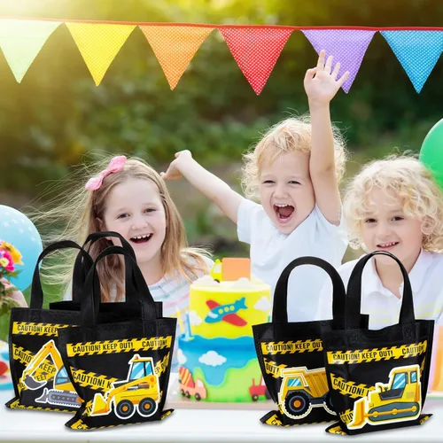 Vista 6 de Photect 24 piezas de bolsas de regalo para fiesta de construcción temática de construcción, bolsa de camión volquete no tejida mini con asas