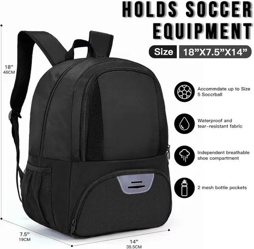 Vista 3 de Hsmihair Bolsa de fútbol,Mochila de fútbol juvenil, Mochila de baloncesto de voleibol de fútbol fo,Bolsas de equipo deportivo con compartimento