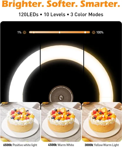 Vista 6 de CloudValley Soporte magnético para teléfono con anillo de luz de 10 pulgadas, trípode de escritorio de 5000 mAh con pantalla de batería, luz LED