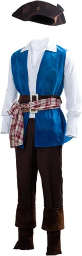 Vista 2 de Disfraz de pirata de Halloween para hombre, disfraz de pirata Swashbuckler, disfraz de bucanero